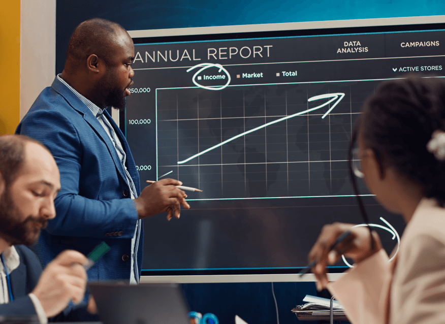 Business executive reviewing supplier diversity data and insights for informed decision making